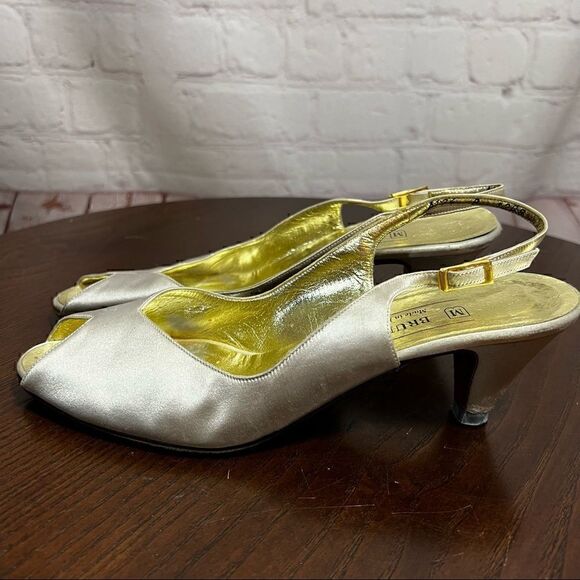 - 6.5 aaa BRUNO MAGLI vintage sling back peep toe sateen sandals GUC - Picture 2 of 13